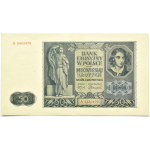 Polska, Generalna Gubernia, 50 złotych 1941, seria A, UNC-
