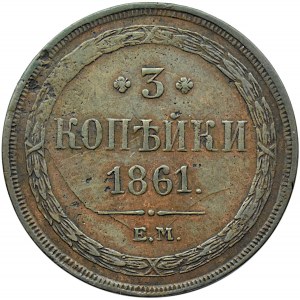 Rosja, Aleksander II, 3 kopiejki 1861 E.M., Jekaterinburg