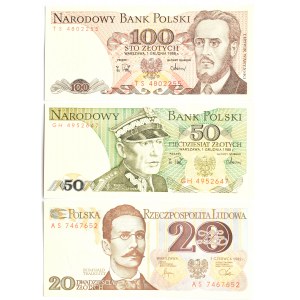 Polska, PRL, lot banknotów 20-100 złotych (1), UNC