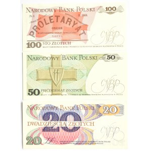 Polska, PRL, lot banknotów 20-100 złotych (1), UNC