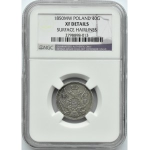 Mikołaj I, 20 kopiejek/40 groszy 1850 MW, Warszawa, NGC XF