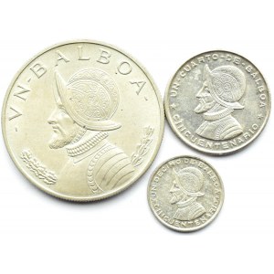 Panama, lot 3 monet Balboa 1953-66, 1, 1/4 i 1/10 balboa, srebro