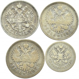 Rosja, Mikołaj II, lot rubli i 50 kopiejek, 4 sztuki