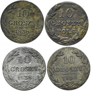 Mikołaj I, lot 10 groszy 1830 KG-1839 MW, 4 sztuki, Warszawa, rzadsze roczniki