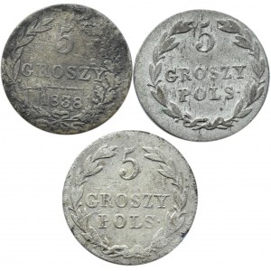 Mikołaj I, lot 5 groszy 1830-1838, 3 sztuki, Warszawa