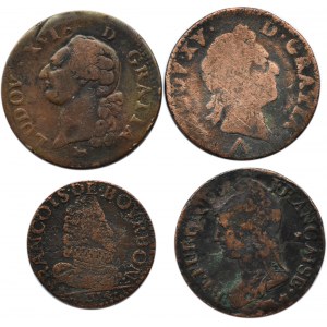 Francja, lot czterech miedzianych monet 1614-1800