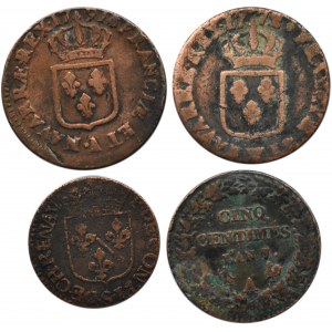 Francja, lot czterech miedzianych monet 1614-1800