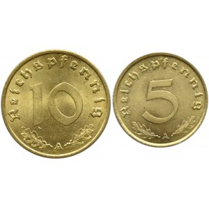 Niemcy, III Rzesza, lot 5 i 10 pfennig 1938 A, Berlin, UNC