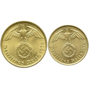Niemcy, III Rzesza, lot 5 i 10 pfennig 1938 A, Berlin, UNC