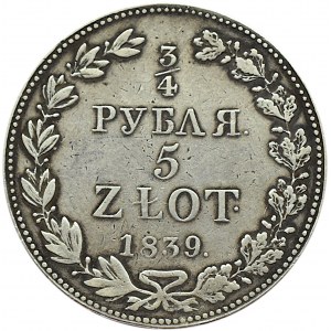 Mikołaj I, 3/4 rubla/5 złotych 1839 MW, Warszawa