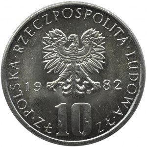 Polska, PRL, 10 złotych 1982, Bolesław Prus, destrukt , UNC