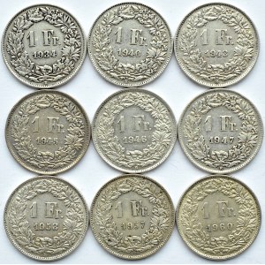 Szwajcaria, lot franków 1934-1960 B, Berno (3)