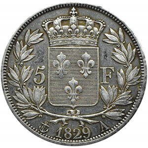Francja, Karol X, 5 franków 1829 A, Paryż, piękne