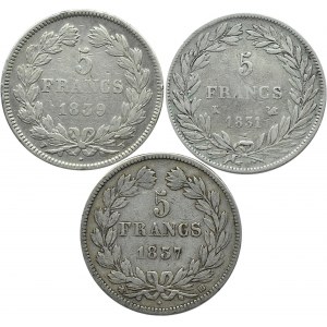 Francja, Ludwik Filip, lot 5 franków 1831-1839, K/W/BB