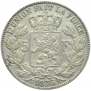 Belgia, Leopold II (1865-1909), 5 franków 1873, Bruksela