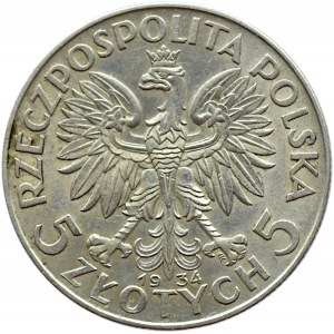 Polska, II RP, Głowa kobiety, 5 złotych 1934, Warszawa