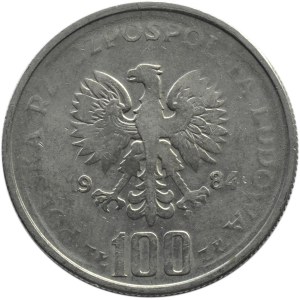 Polska, PRL, 100 złotych 1984, 40 lat PRL, zapchany stempel