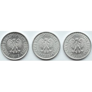 Polska, PRL, lot trzech sztuk 1 złoty 1973, 1975, 1976, Warszawa, UNC
