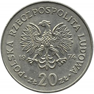 Polska, PRL, Marceli Nowotko, 20 złotych 1974, Warszawa, MAŁY ORZEŁ - typ C, bardzo rzadkie