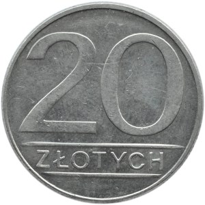 Polska, PRL, 20 złotych 1986 - szeroka data, Warszawa, bardzo rzadka odmiana