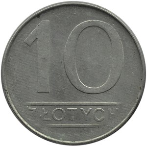 Polska, PRL, 10 złotych 1987, zapchany stempel, częściowy brak ząbkowania rantu
