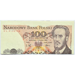 Polska, PRL, 100 złotych 1988, seria RN, obustronnie przesunięty druk