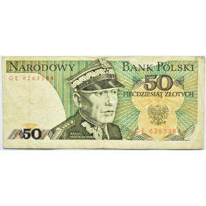 Polska, PRL, 50 złotych 1988, seria GE, brak daty i podpisów