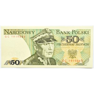 Polska, PRL, 50 złotych 1988, seria GC, brak daty i podpisów, UNC