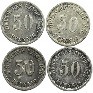 Niemcy, Cesarstwo, lot 50 pfennig (1/2 marki) 1875-1876, 4 sztuki