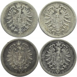 Niemcy, Cesarstwo, lot 50 pfennig (1/2 marki) 1875-1876, 4 sztuki