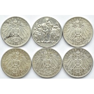 Niemcy, Prusy, Wilhelm II, lot sześciu monet 2 marki 1902-1913 A, Berlin