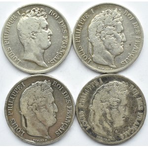 Francja, Ludwik Filip, lot 5 franków 1831-1836, A/D/W/BB