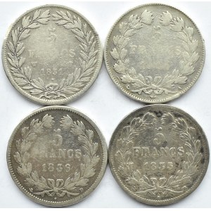 Francja, Ludwik Filip, lot 5 franków 1831-1836, A/D/W/BB