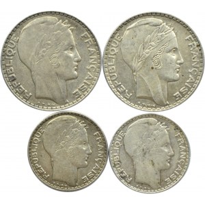 Francja, lot 4 srebrnych monet 1929-1938, Paryż