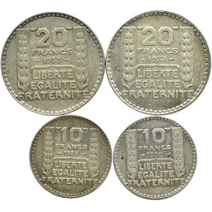 Francja, lot 4 srebrnych monet 1929-1938, Paryż