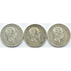 Włochy, Vittorio Emanuele II, lot 5 lirów 1871-74, Mediolan