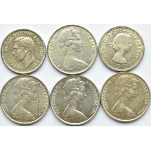 Australia, lot srebrnych monet, florin, 50 centów, 1952-1966