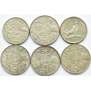 Australia, lot srebrnych monet, florin, 50 centów, 1952-1966