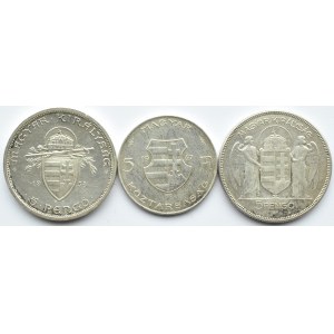 Węgry, lot srebrnych monet 1930-47, 3 sztuki