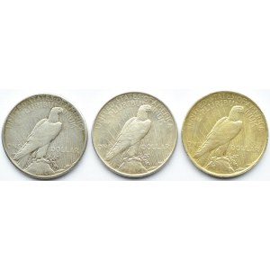 USA, Peace, lot 1 dolar 1922-23, Filadelfia, San Francisco, 3 sztuki