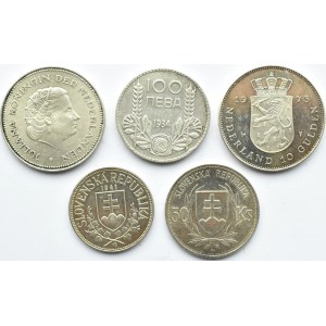 Holandia/Słowacja/Bułgaria, lot srebrnych monet, 5 sztuk