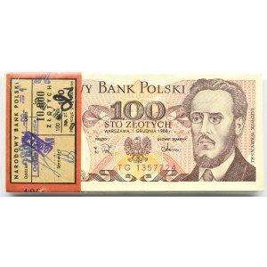 Polska, PRL, paczka bankowa 100 złotych 1988, seria TG, zafoliowana