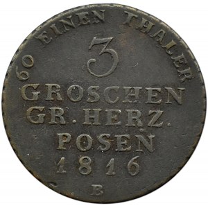 Wielkie Księstwo Poznańskie, 3 grosze 1816 B, Wrocław