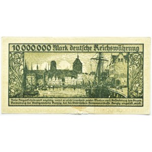 Wolne Miasto Gdańsk, 10 milionów marek 1923, seria A, bardzo ładny, odwrócony napis