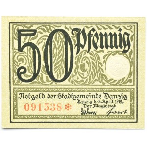 Wolne Miasto Gdańsk, 50 fenigów (pfennig) 1919, kolor zielony, UNC