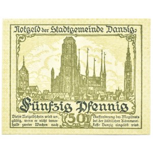 Wolne Miasto Gdańsk, 50 fenigów (pfennig) 1919, kolor zielony, UNC