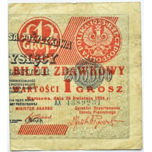 Polska, II RP, bilet zdawkowy 1 grosz 1924, prawa połówka, AX