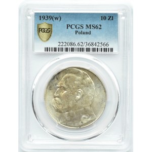 Polska, II RP, Józef Piłsudski, 10 złotych 1939, Warszawa, PCGS MS62