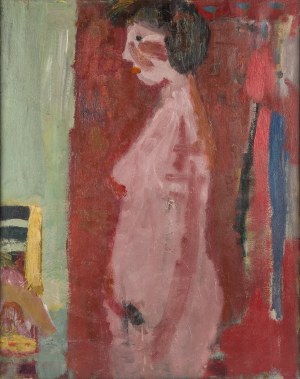 Artur Nacht-Samborski (1898 Kraków - 1974 Warszawa), Akt stojący kobiety na czerwonym tle, ok. 1960