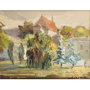 Ryszard Lizut (b. 1948), View of the church in Kazimierz Dolny